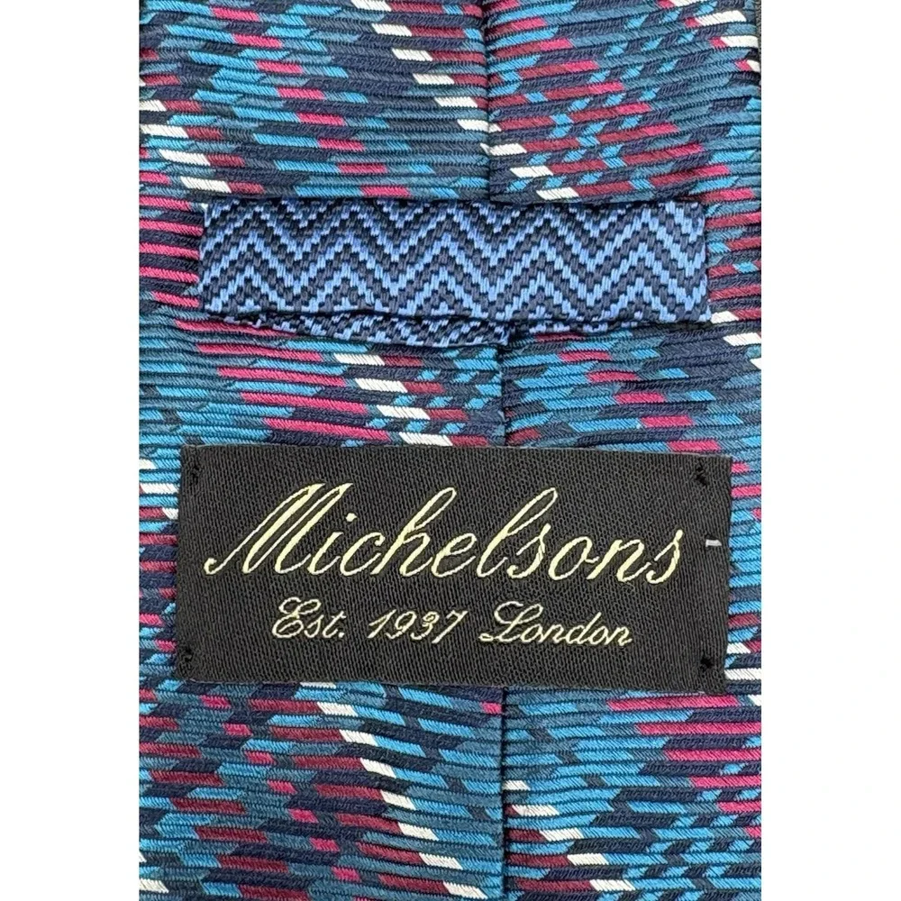7 Fold Men's Tie100% Silk Seven Fold MICHELSONS LONDON England Geometric EUC